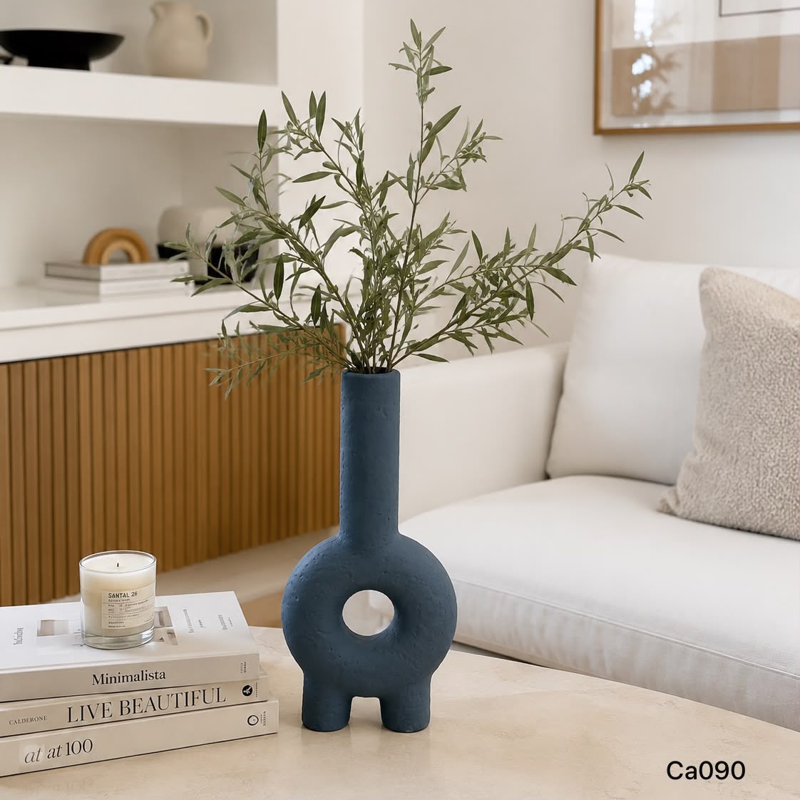 Jarrón de cerámica con círculo geométrico gris pequeño 13cm* 5cm* 30cm
